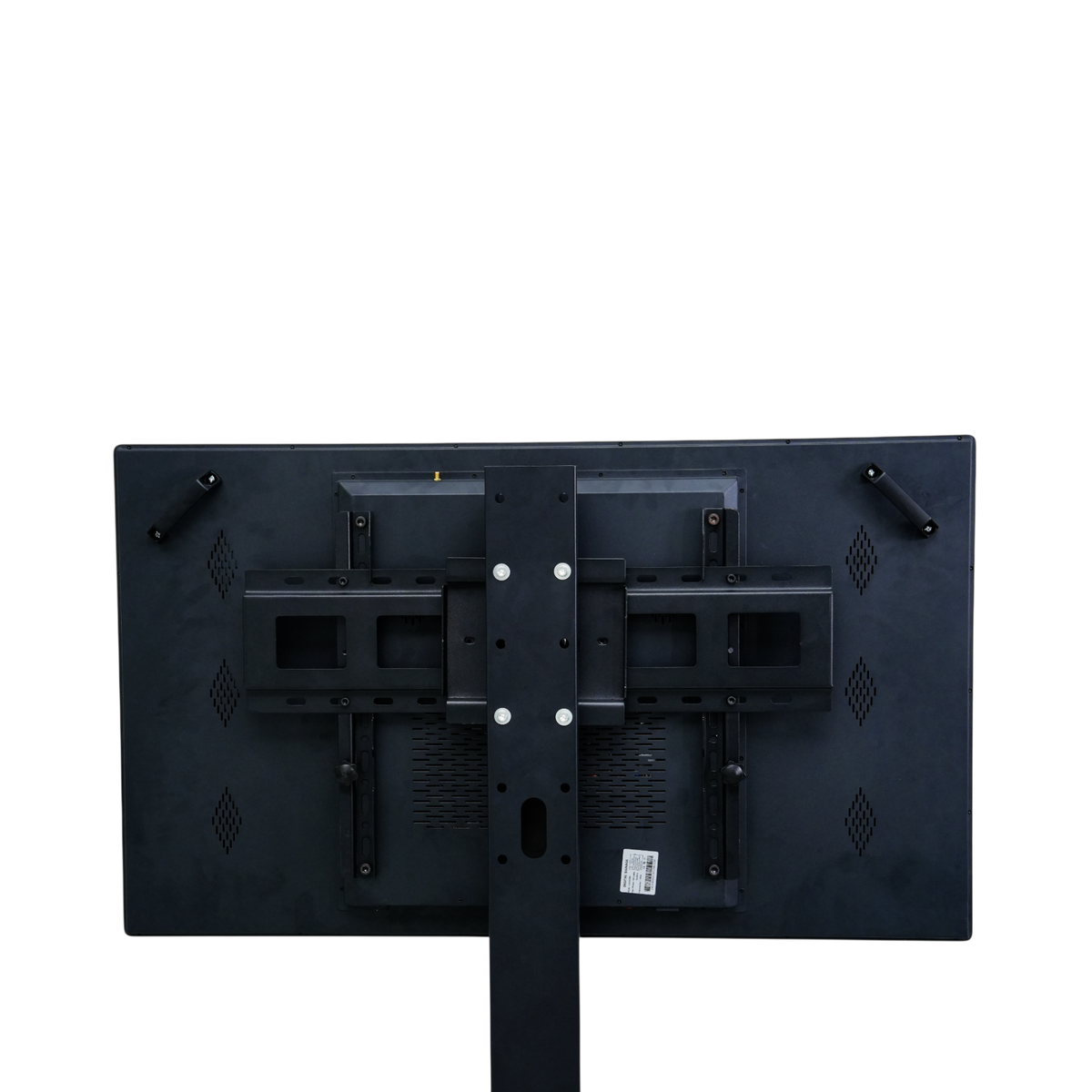 Rear of the 43-inch RLCD display showing the VESA mounting plate and carry handles